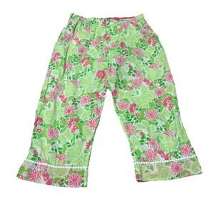 Lilly Pulitzer Floral Pink & Green Floral Pajama Lounge Pants Crop Size L H79